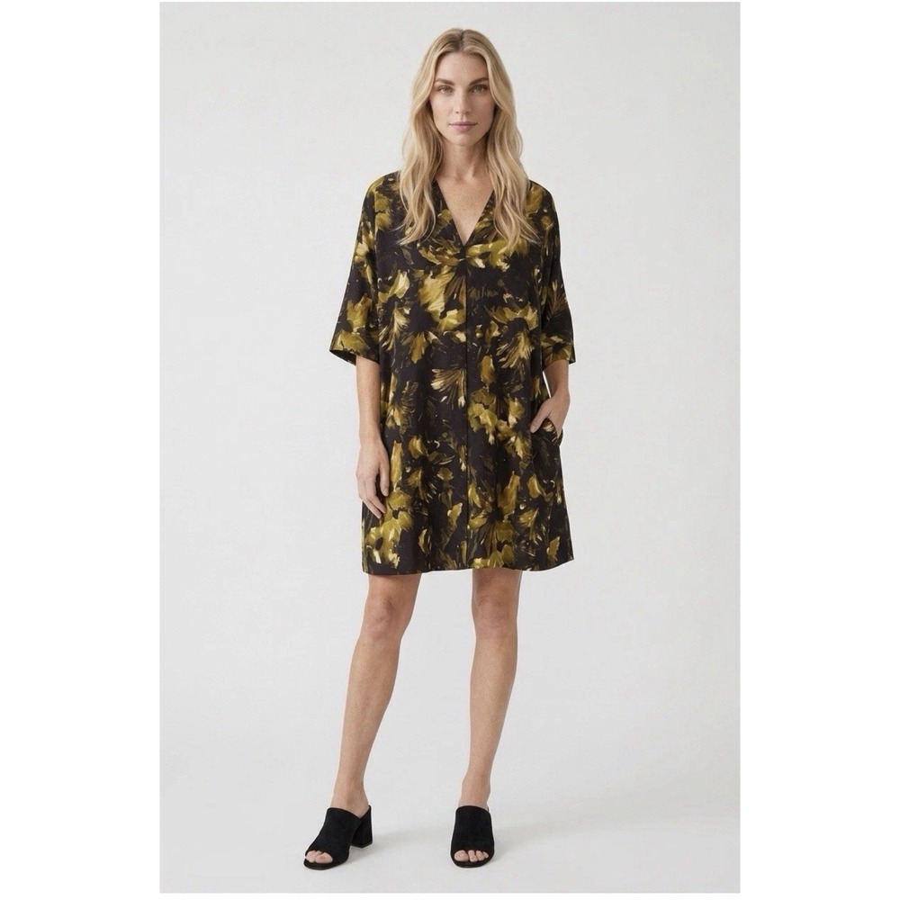 Bryn Walker Bingley Dress Womens XS Black Green Abstract Floral Lagenlook Tunic